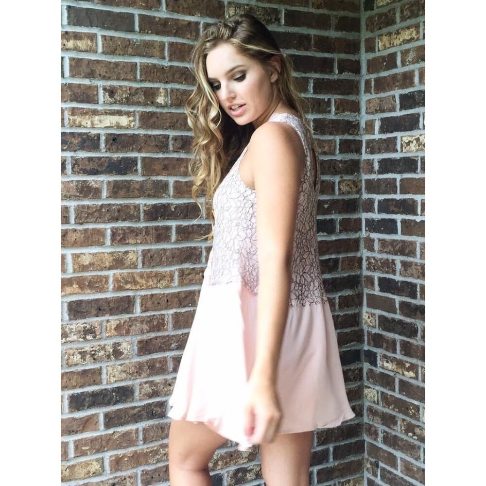 NWT Pale Pink Lace Trim Mini Dress Tunic | Coquette Boho Coastal Cowgirl Fairy S - Picture 4 of 9